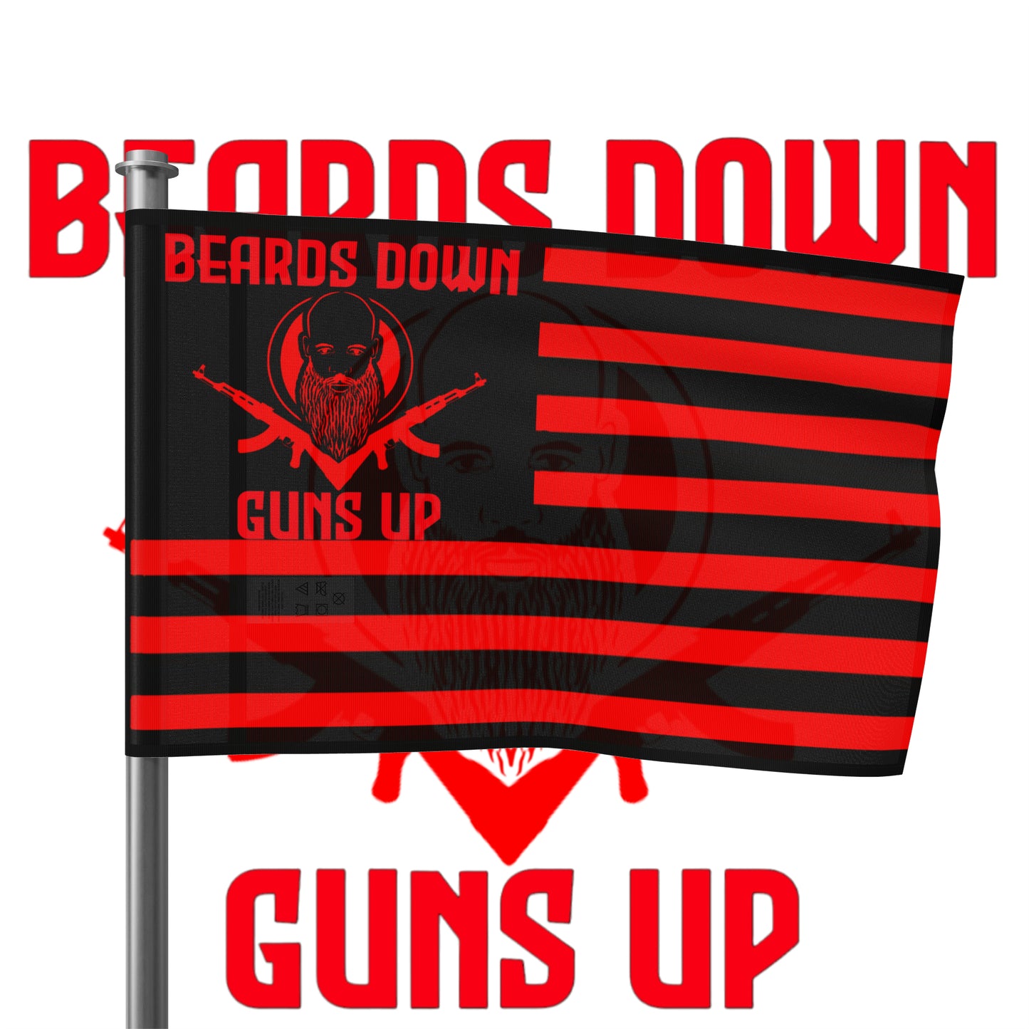 Beards down guns up flag