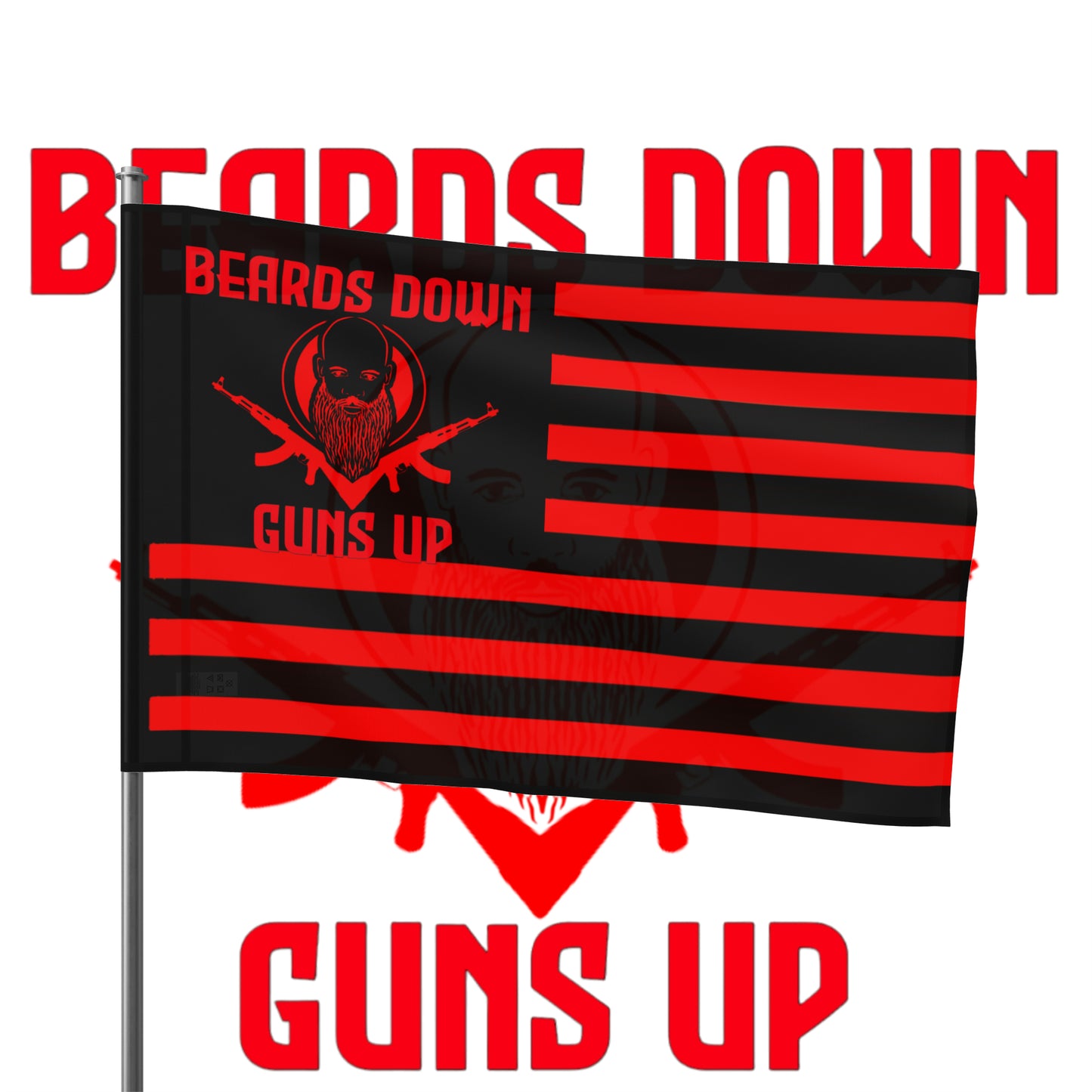 Beards down guns up flag